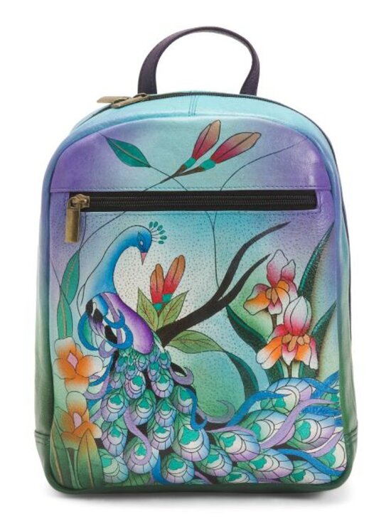 ANUSCHKA Leather Hand Painted Midnight Peacock Medium Backpack main image 4